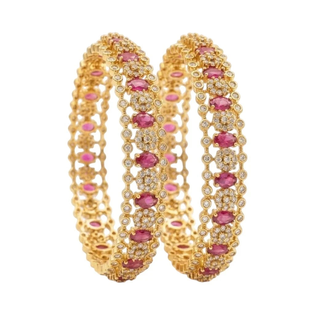 stunning ruby gold plated bangles with american diamonds - elevate your style
