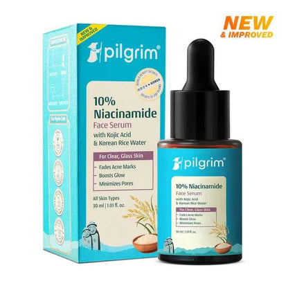 Pilgrim 10% Niacinamide Face Serum | With Kojic Acid & Korean Rice Water | Reduces Acne Marks & Minimizes Pores | Glass Skin Serum | 30ml