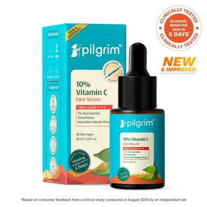 Pilgrim 10% Vitamin C Face Serum | With 5% Niacinamide, Glutathione & Australian Kakadu Plum | Triple Glow Brightening Serum | 25ml