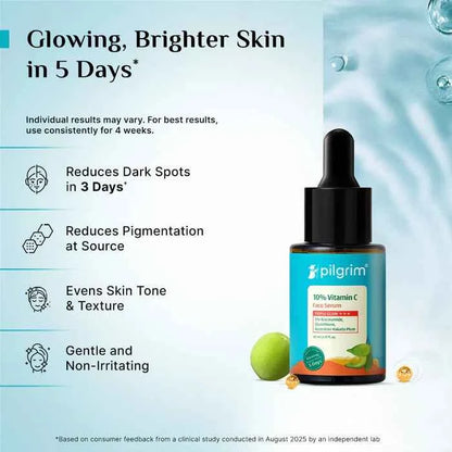 Pilgrim 10% Vitamin C Face Serum | With 5% Niacinamide, Glutathione & Australian Kakadu Plum | Triple Glow Brightening Serum | 25ml