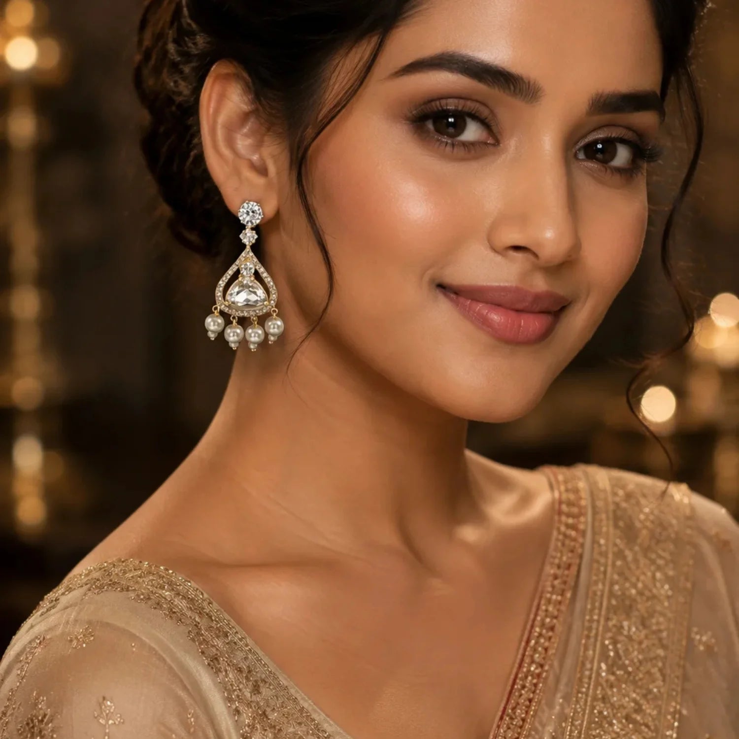Crystal White Stone Pearl Drop Earrings for Women | American Diamond Party Wear Earrings - GEHNA OFFICIAL