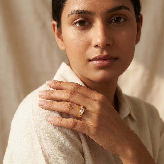 22K Gold Plated American Diamond Cluster Ring for Women