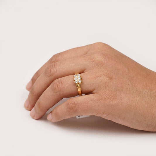 22K Gold Plated American Diamond Cluster Ring for Women