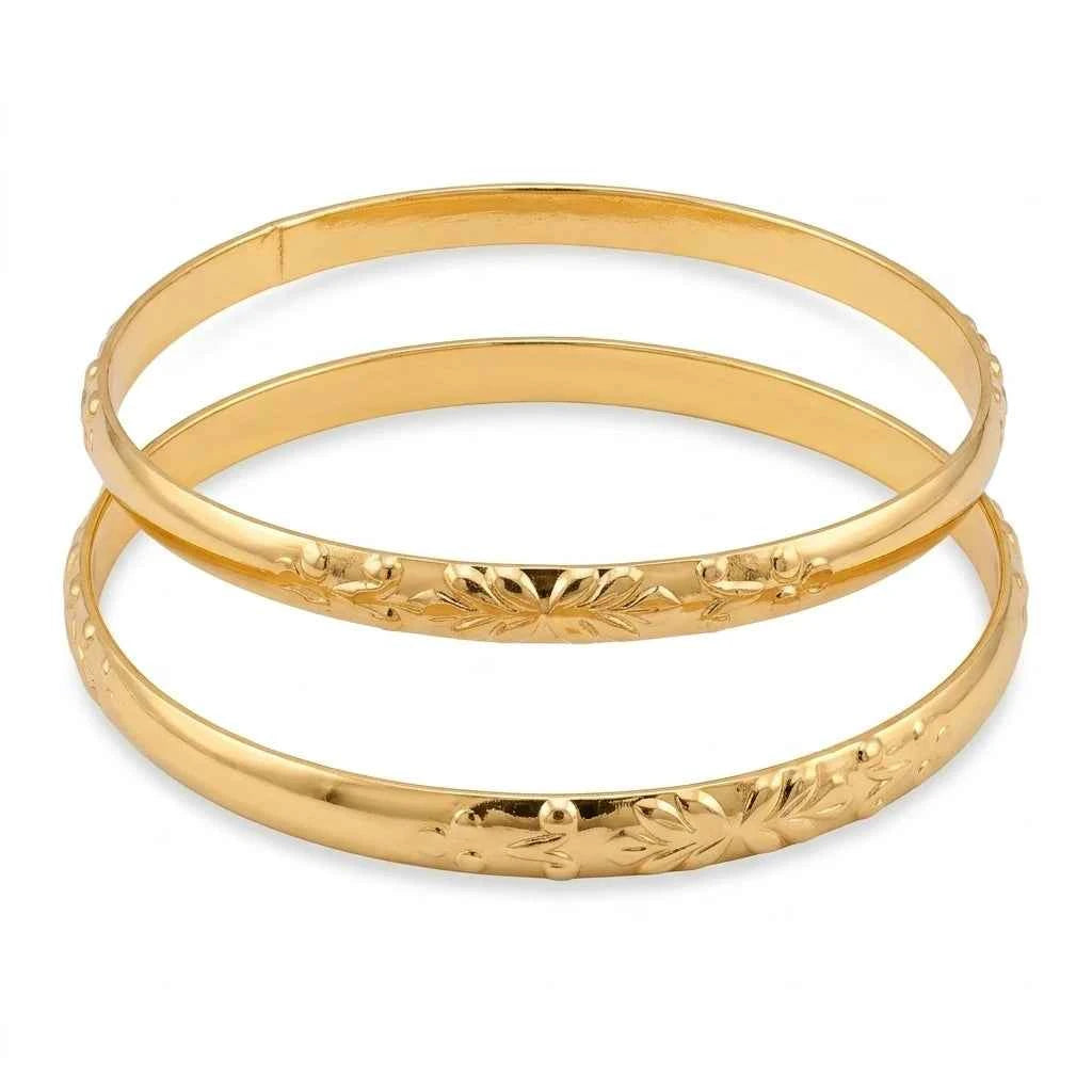 22K Gold Plated Floral Designer Bangles Set for Women, Set of 2 - GEHNA OFFICIAL