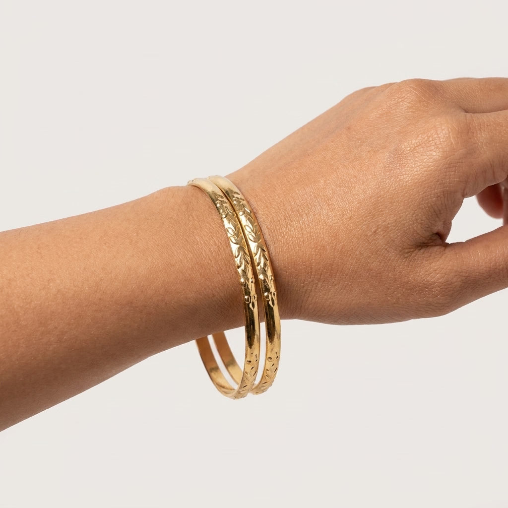 22K Gold Plated Floral Designer Bangles Set for Women, Set of 2