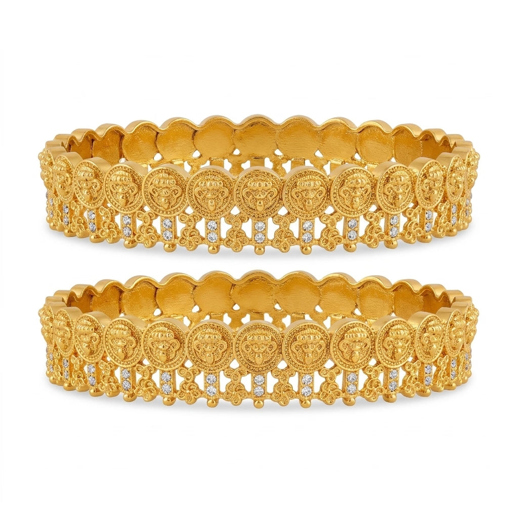 22K Gold Plated Lakshmi Coin Temple Designer Bangles Set for Women