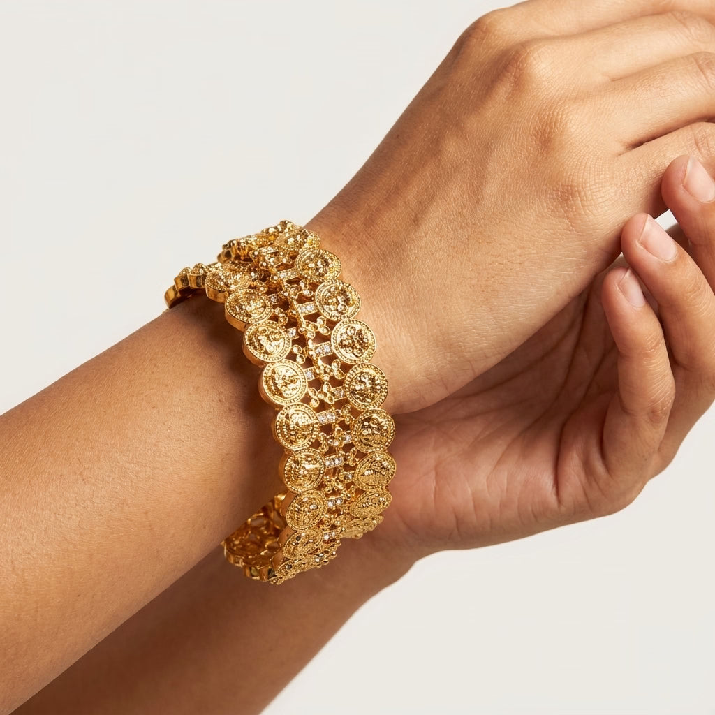 22K Gold Plated Lakshmi Coin Temple Designer Bangles Set for Women
