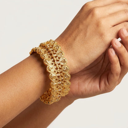 22K Gold Plated Lakshmi Coin Temple Designer Bangles Set for Women