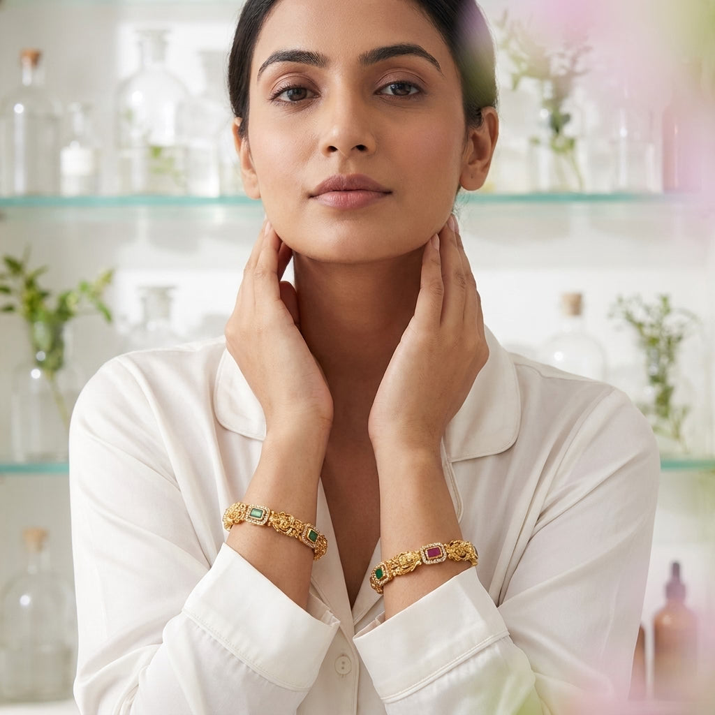 22K Gold Plated Lakshmi Ganesha Temple Designer Bangles Set for Women - GEHNA OFFICIAL