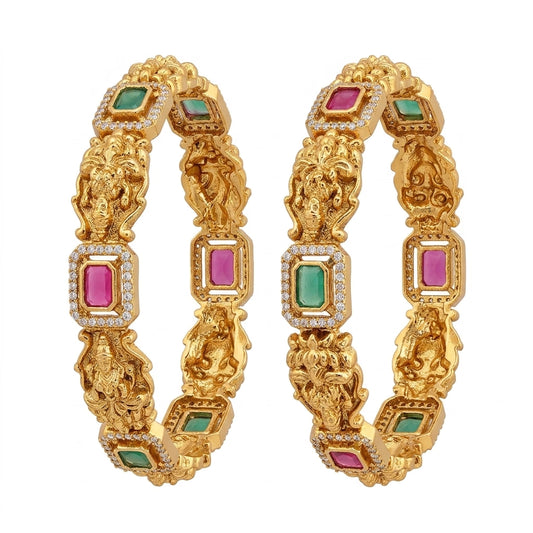 22K Gold Plated Lakshmi Ganesha Temple Designer Bangles Set for Women
