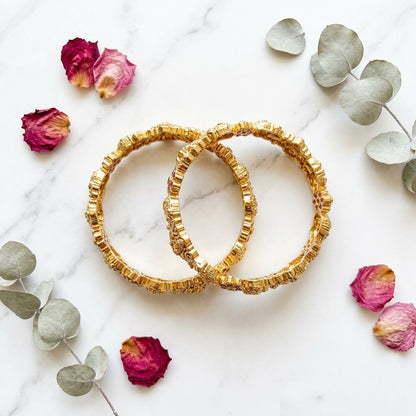 22K Gold Plated Lakshmi Temple Designer Bangles Set for Women, Set of 2