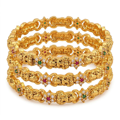 22K Gold Plated Lakshmi Temple Designer Bangles Set for Women, Set of 4