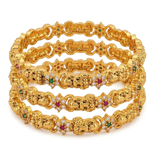 22K Gold Plated Lakshmi Temple Designer Bangles Set for Women, Set of 4