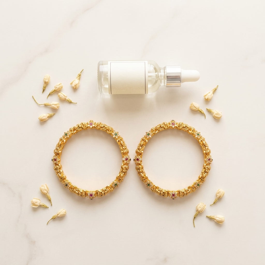 22K Gold Plated Lakshmi Temple Designer Bangles Set for Women, Set of 4