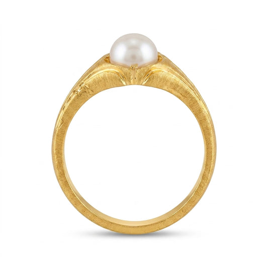 22K Gold Plated Pearl Solitaire Ring for Women