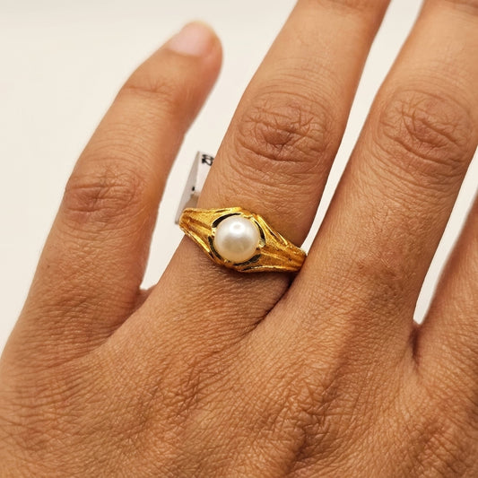 22K Gold Plated Pearl Solitaire Ring for Women