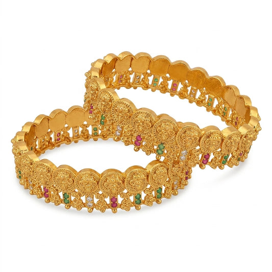 22K Gold Plated Temple Lakshmi Designer Bangles Set for Women