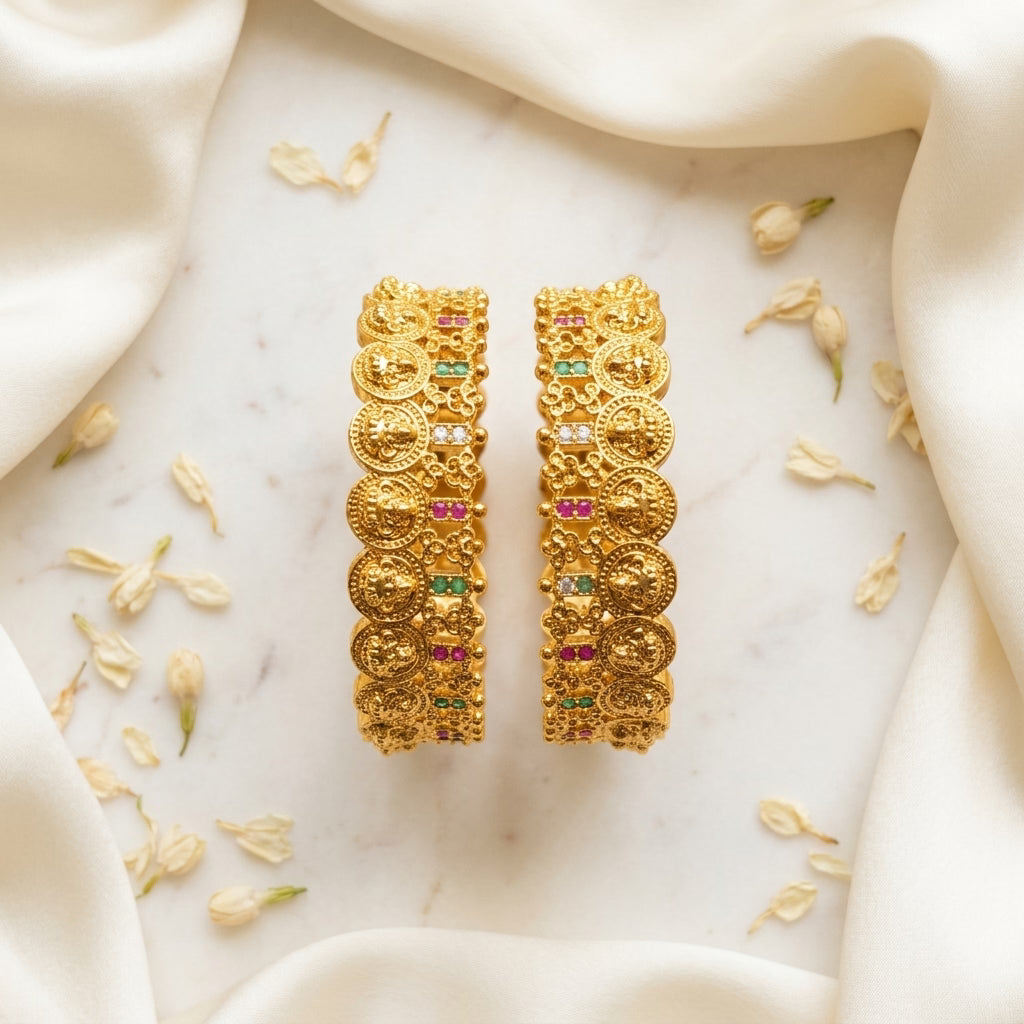 22K Gold Plated Temple Lakshmi Designer Bangles Set for Women