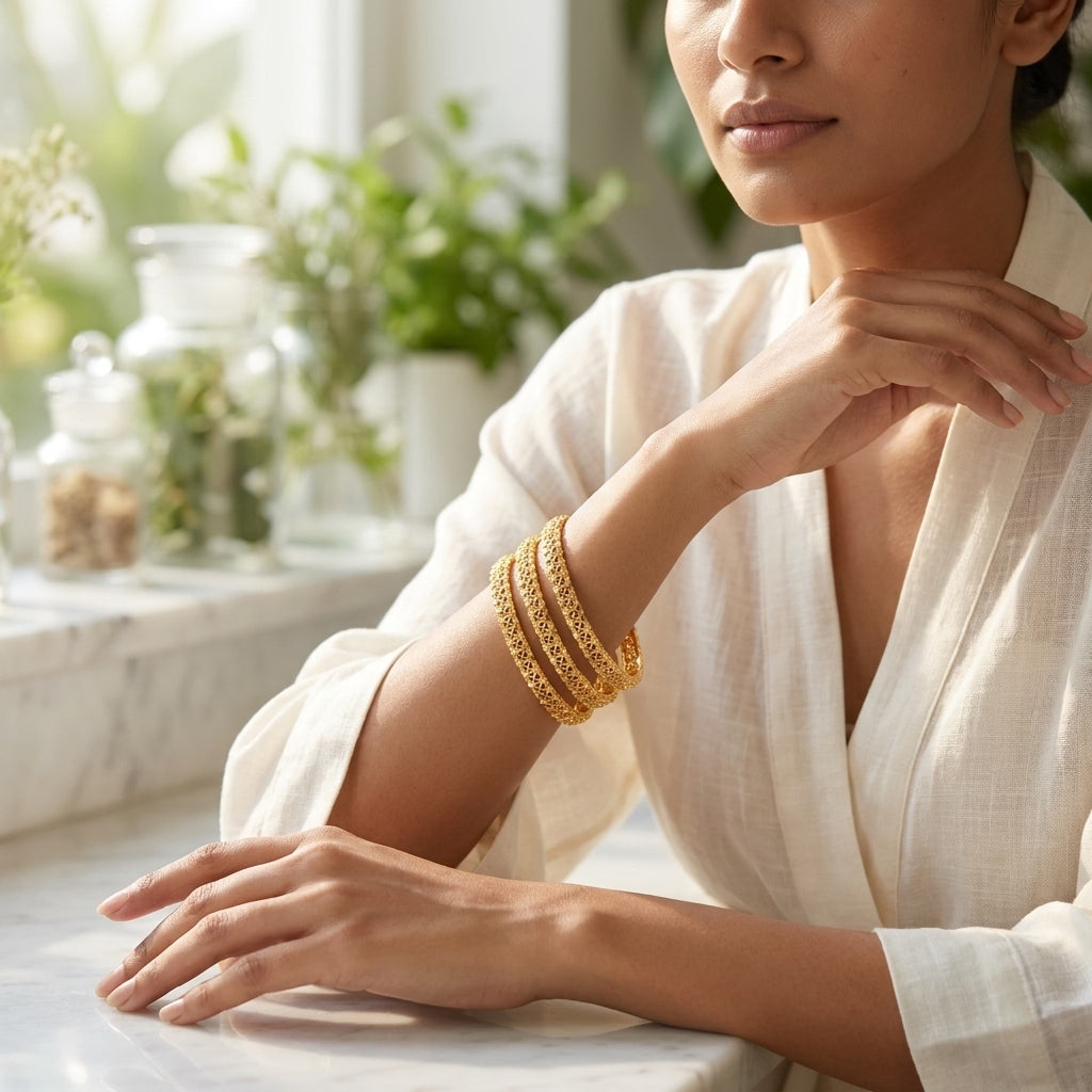 22K Gold Plated Traditional Designer Bangles Set for Women, Set of 4