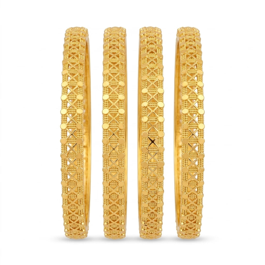 22K Gold Plated Traditional Designer Bangles Set for Women, Set of 4