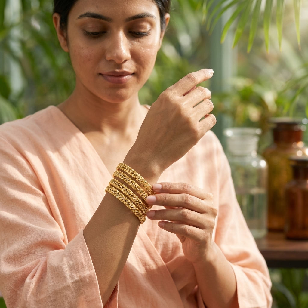 22K Gold Plated Traditional Designer Bangles Set for Women, Set of 4