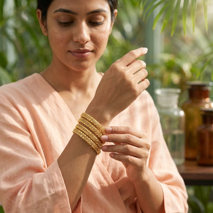 22K Gold Plated Traditional Designer Bangles Set for Women, Set of 4