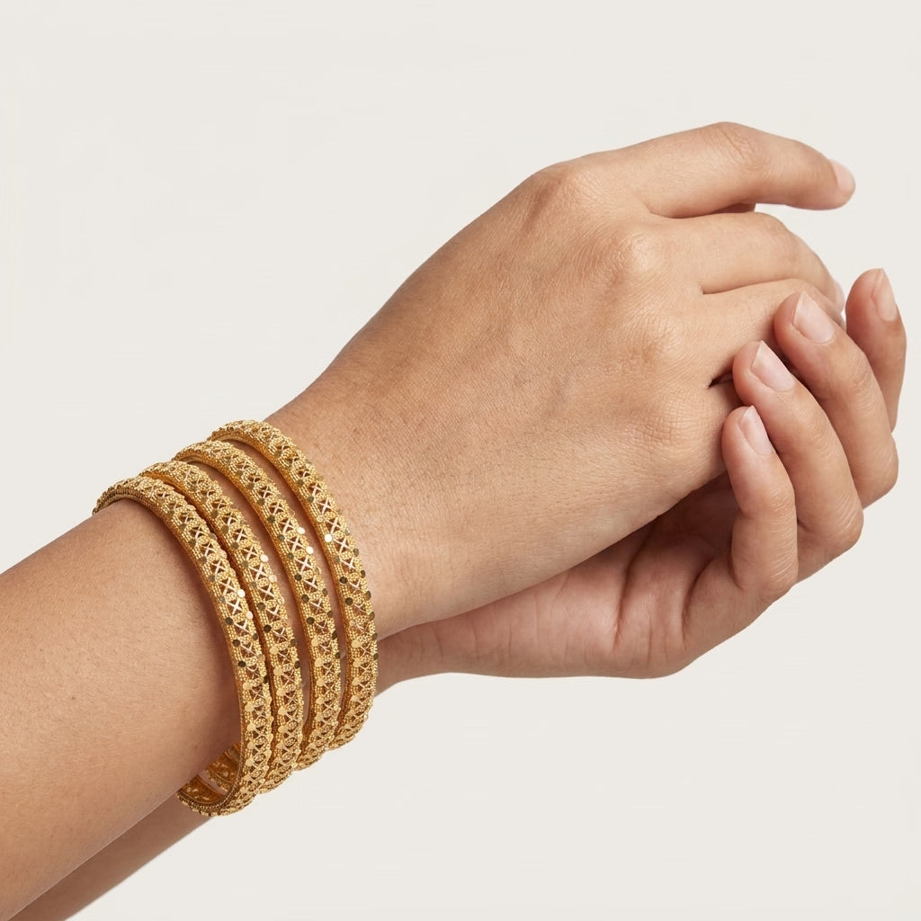 22K Gold Plated Traditional Designer Bangles Set for Women, Set of 4