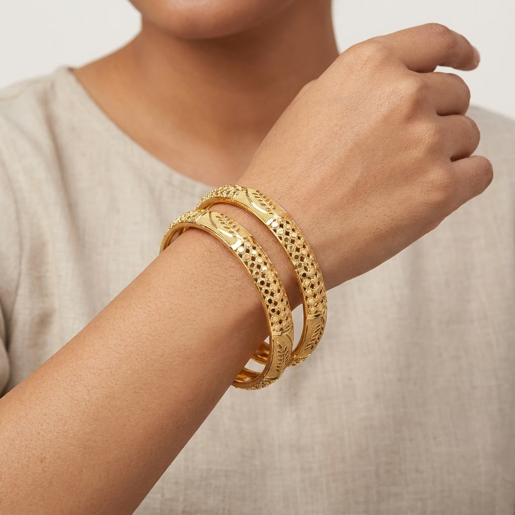 22K Gold Plated Traditional Leaf Designer Bangles Set for Women