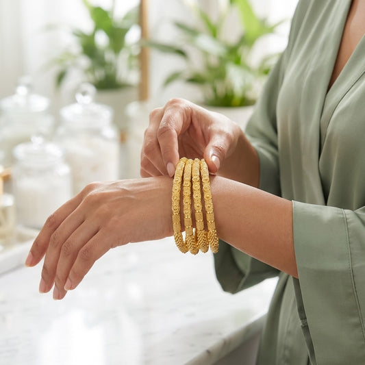 22K Gold Plated Traditional Designer Bangles Set for Women, Set of 4