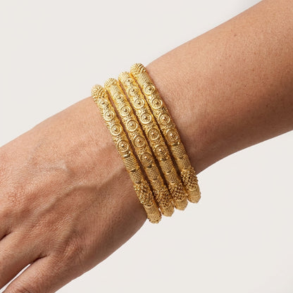 22K Gold Plated Traditional Designer Bangles Set for Women, Set of 4