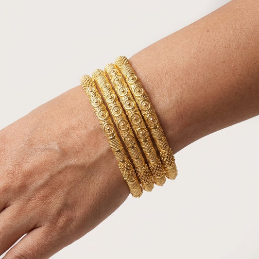 22K Gold Plated Traditional Designer Bangles Set for Women, Set of 4