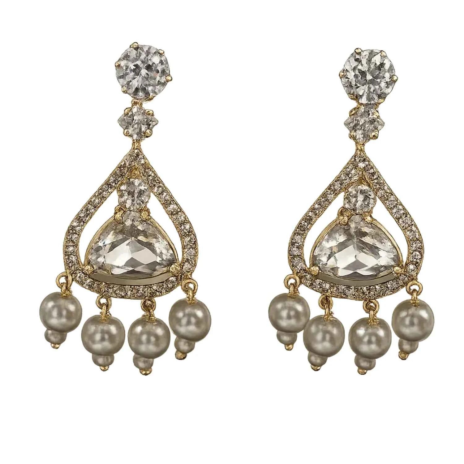 Crystal White Stone Pearl Drop Earrings for Women | American Diamond Party Wear Earrings - GEHNA OFFICIAL