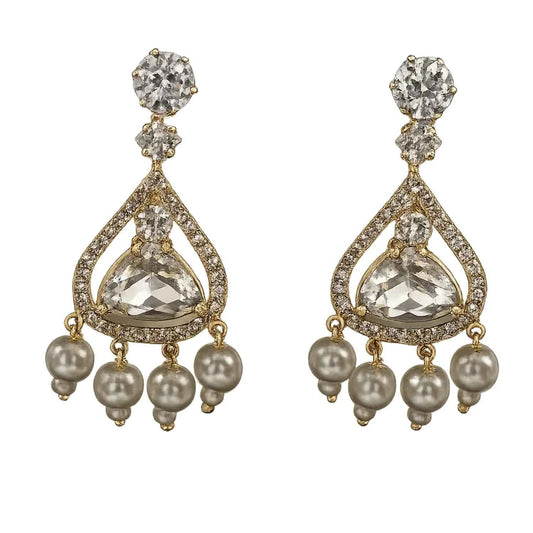 Crystal White Stone Pearl Drop Earrings for Women | American Diamond Party Wear Earrings