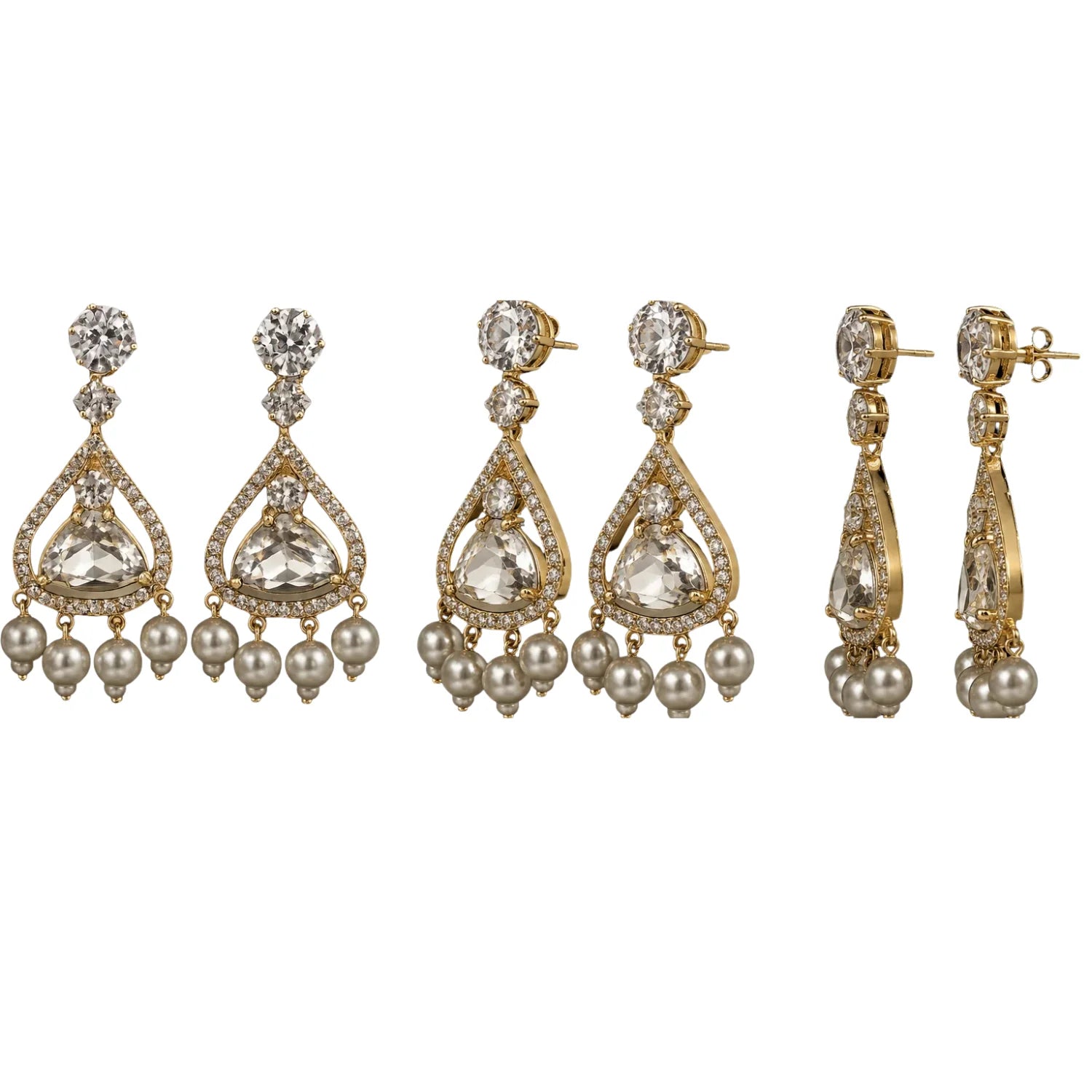 Crystal White Stone Pearl Drop Earrings for Women | American Diamond Party Wear Earrings - GEHNA OFFICIAL