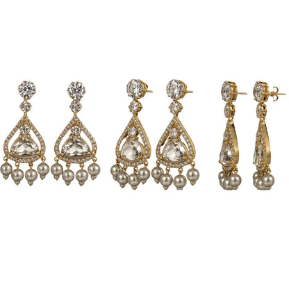 Crystal White Stone Pearl Drop Earrings for Women | American Diamond Party Wear Earrings - GEHNA OFFICIAL