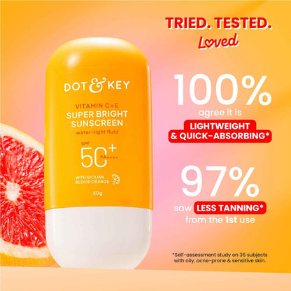 Dot & Key Vitamin C + E Super Bright Sunscreen SPF 50+ PA++++ Water Light Fluid | 50g - GEHNA OFFICIAL