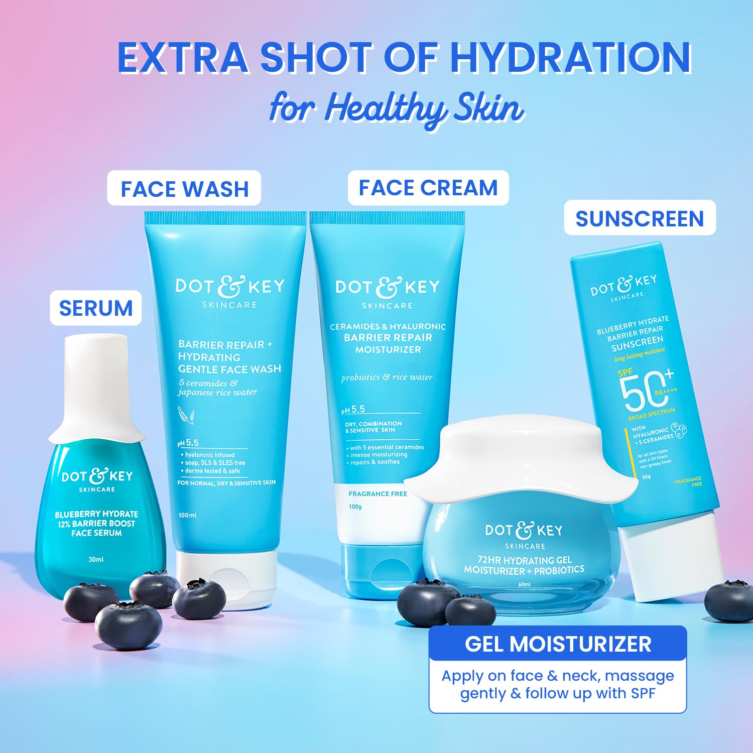Dot & Key 72Hr Hydrating Gel Moisturizer with Probiotics | Oil Free Moisture Boost Face Gel 60ml - GEHNA OFFICIAL