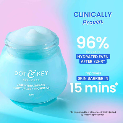 Dot & Key 72Hr Hydrating Gel Moisturizer with Probiotics | Oil Free Moisture Boost Face Gel 60ml - GEHNA OFFICIAL