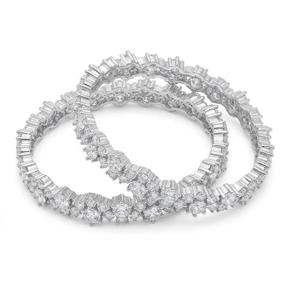 Silver Plated American Diamond Floral Designer Bangles Set for Women