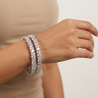 Silver Plated American Diamond Floral Designer Bangles Set for Women