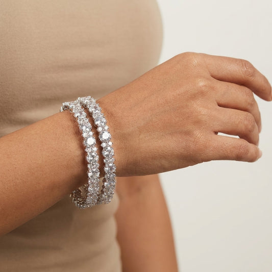 Silver Plated American Diamond Floral Designer Bangles Set for Women