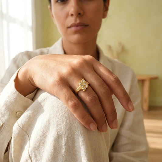 American Diamond Gold Plated Ring for Women | Classic Designer CZ Ring