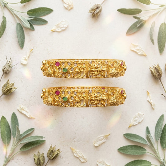Antique Lakshmi Temple Gold Finish Designer Bangles for Women, Pair