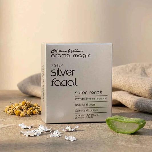 Blossom Kochhar Aroma Magic 7 Step Silver Facial Kit, Salon Facial Kit for Hydrated & Glowing Skin, Single Use, Normal to Dry & Sensitive Skin - GEHNA OFFICIAL