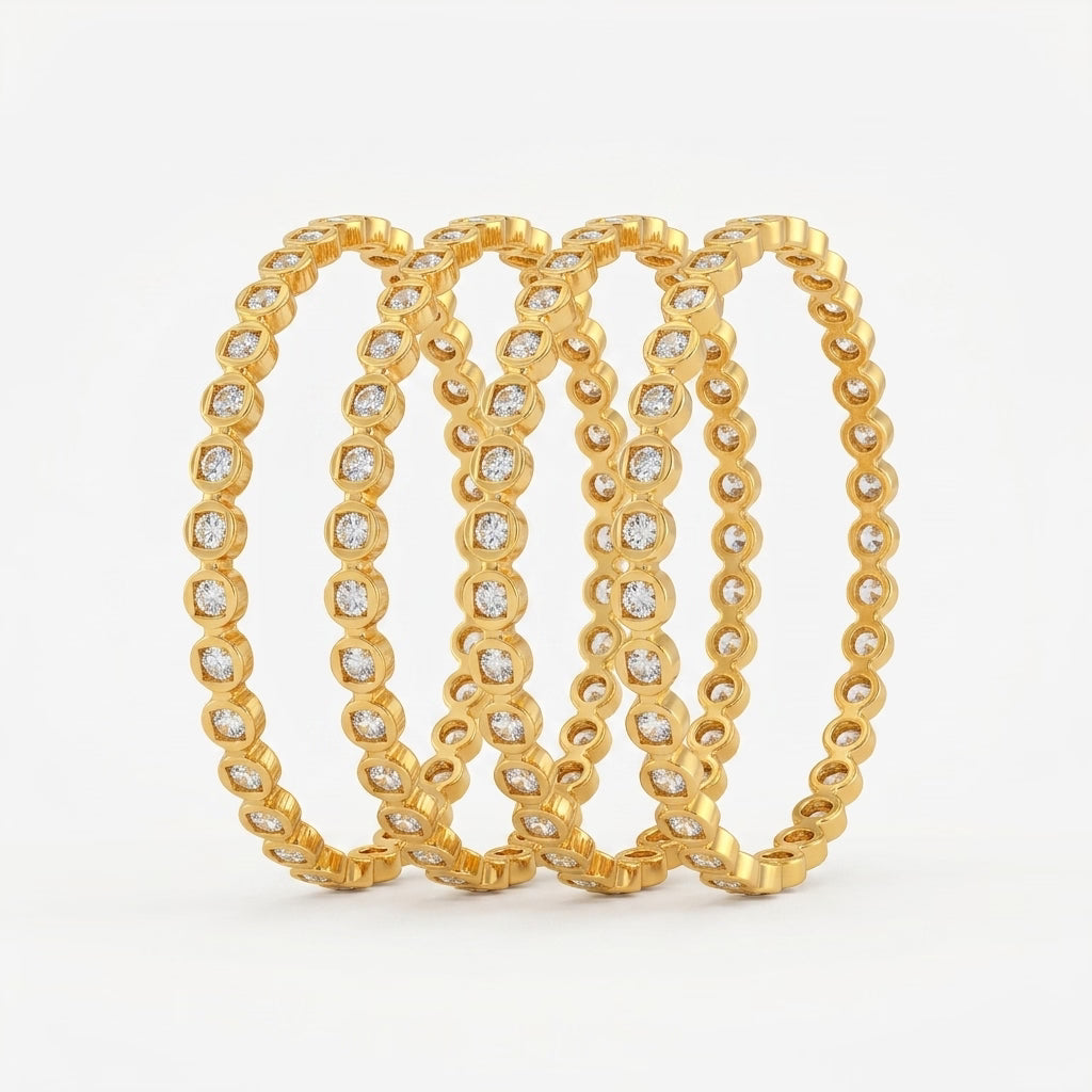 aurora spark gold plated american diamond slim bangles set for women | 4 piece designer stackable bangles
