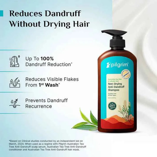 Pilgrim Australian Tea Tree & Salicylic Acid Non Drying Anti Dandruff Shampoo | Paraben Free | All Hair Types | 650ml