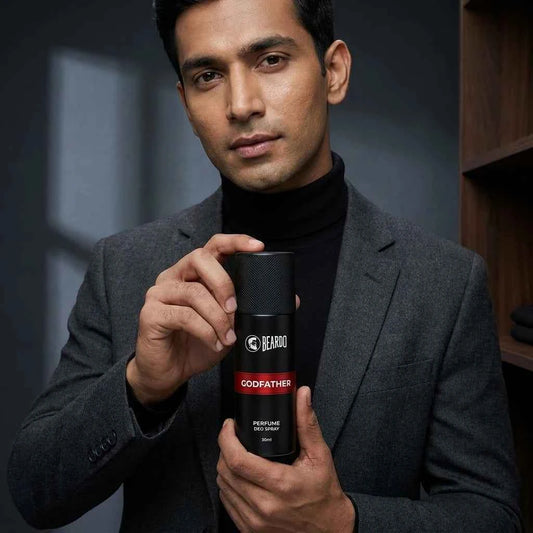 Beardo Godfather Long Lasting Perfume Deo Spray for Men, Fresh Spicy Woody Fragrance, 150ml - GEHNA OFFICIAL