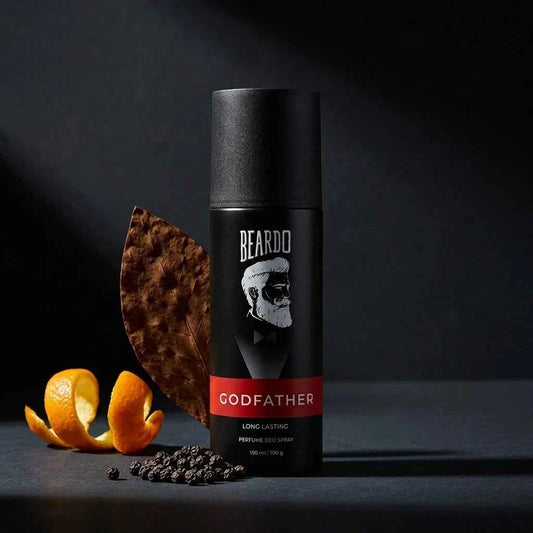 Beardo Godfather Long Lasting Perfume Deo Spray for Men, Fresh Spicy Woody Fragrance, 150ml - GEHNA OFFICIAL