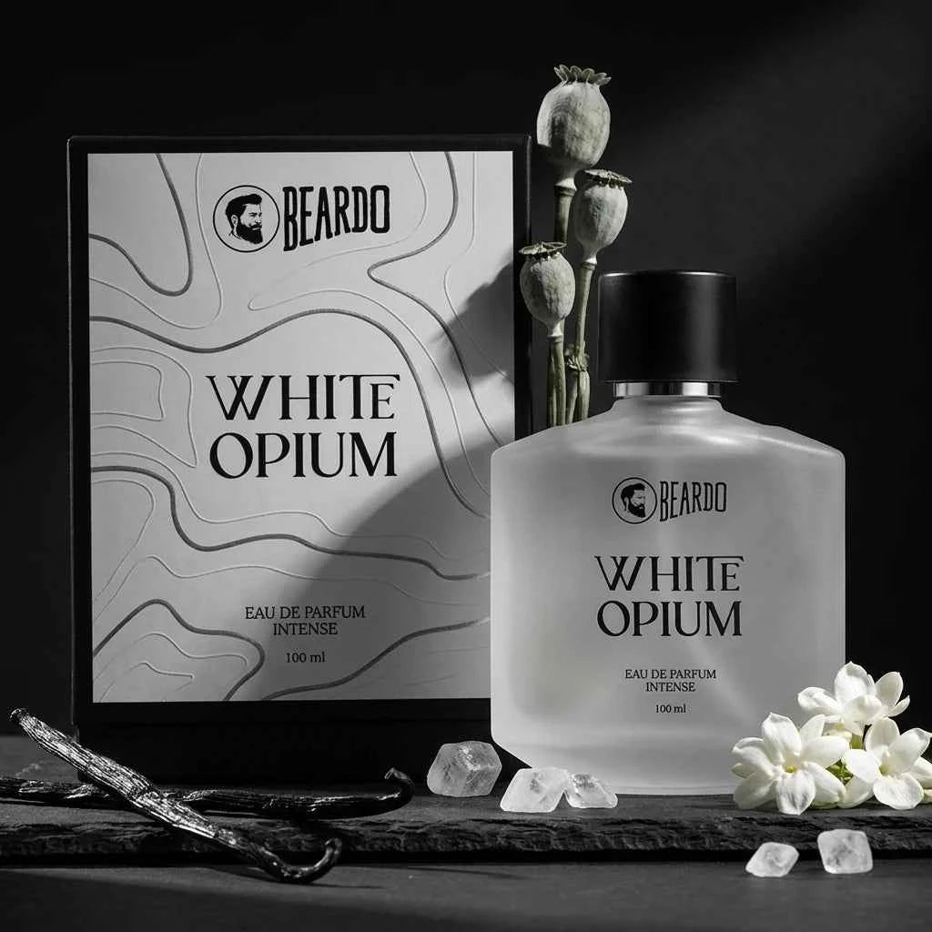 beardo white opium eau de parfum intense for men, long lasting luxury fresh woody perfume, 100ml