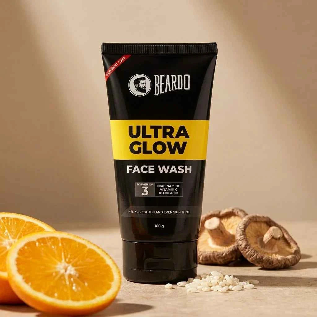 beardo ultra glow face wash for men, brightening face cleanser with niacinamide, vitamin c & kojic acid, 100g